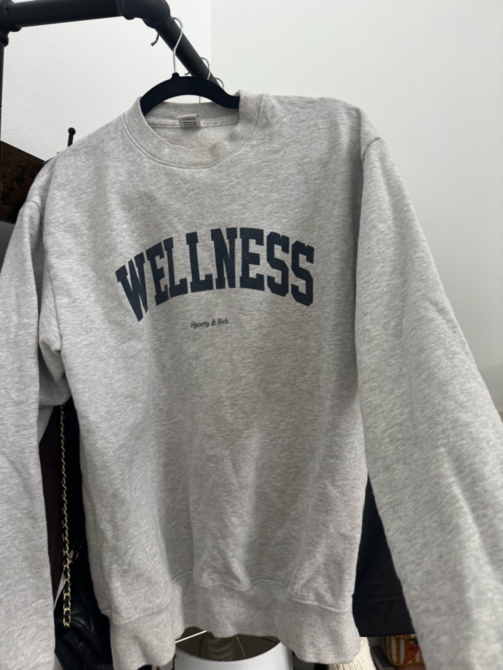 Sporty & Rich Heather Gray Crewneck with Navy Logo